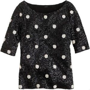 JCrew Black and White Polka Dot Sequin Blouse